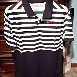Nike Men's small dri fit Polo Golf Shirt with Black and White Stripes